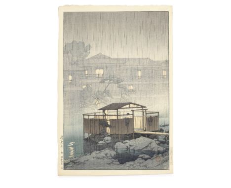 kawase Hasui (1883-1957)Showa era (1926-1989), dated 1933An oban tate-e print, titled on the left margin Shuzenji no ame (Rai