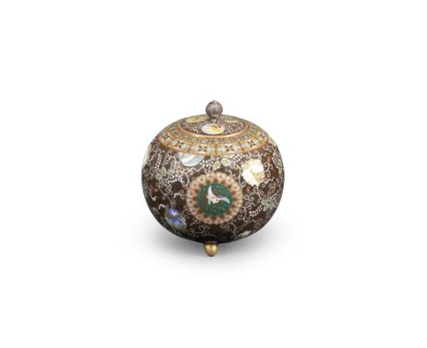 A cloisonné-enamel spherical vessel and coverMeiji era (1868-1912), late 19th/early 20th centuryConceived in the style of Hon