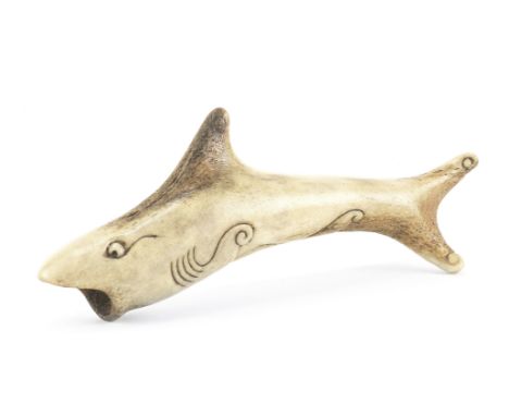 A Stag antler netsuke of a sharkEdo period (1615-1868) or Meiji era (1868-1912), mid-late 19th centuryNaturalistically render
