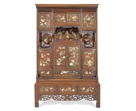 A Shibayama-inlaid and lacquered wood cabinetMeiji era (1868-1912), late 19th/early 20th centuryConstructed in two separate s