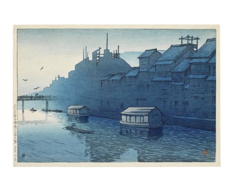 Kawase Hasui (1883-1957)Taisho era (1912-1926), dated 1921 An oban yoko-e, aizuri-e  print titled on the left margin Tabimiya