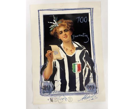 Juventus F.C.   - Stagione 1996-1997 - Luciano Proverbio, manifesto per i 100 anni della Juventus. Firme autografe di Alessan