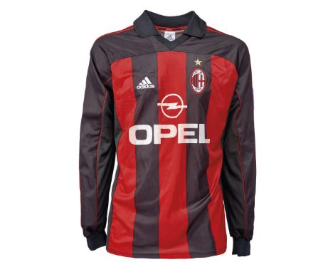 Paolo Maldini – A.C. Milan   - Stagione 2000-2001 - Maglia gara home, Adidas, a maniche lunghe, taglia XL.  Sul fronte: spons