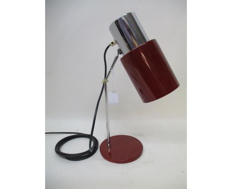 Josef Hurka for Napako - a Czechoslovakian model 1636 table lamp in red, with adjustable shade, circa 1970s, re-wired and PAT