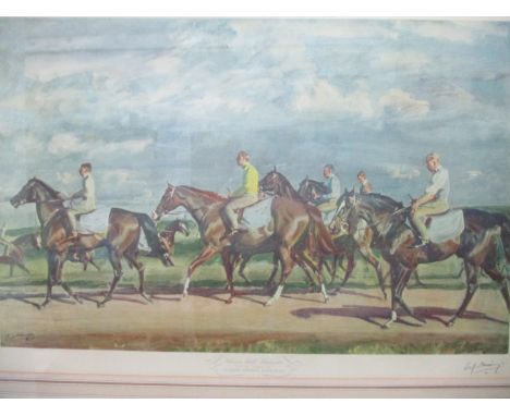 Sir Alfred Munnings - Warren Hill Newmarket, a view of race horses, coloured print, signed in pencil, lower right corner, pub