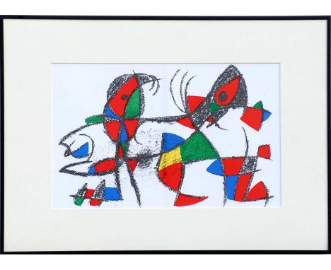 JOAN MIRO 'Untitled X', original lithograph printed by Mourlot, 1975, 35cm x 50cm, framed and glazed.
