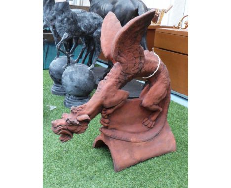 ROOF TILE WELSH DRAGON, terracotta, 63cm L x 67cm H.