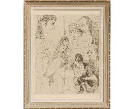 PABLO PICASSO 'Women with fish and dove', lithograph circa 1970s, 54cm x 44cm, framed and glazed.