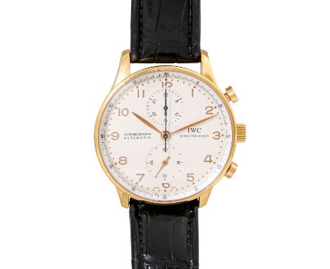 IWC Portugieser Chronograph Herren Armbanduhr, Ref. IW371402. Ca. 2000er Jahre. Roségold 18K. Automatic Uhrwerk Kaliber 79350