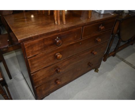 A 19th Century mahogany chest of two over three drawers, on bracket feet , width approx. 112cm, damage to two handles, no key