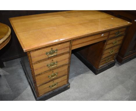 A light stained Victorian desk, in a semi aesthetic style, width approx. 138cm