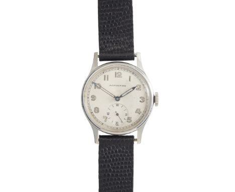 Longines: A gentleman's wrist watch early 1940s, stainless steel case, signed Longines manual wind movement, the round white 