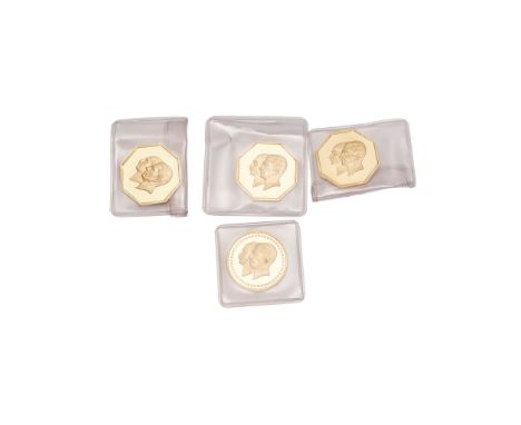 Iran - A group of four golden jubilee gold medallions 1976, three hexagonal and another of round form, the obverse features t