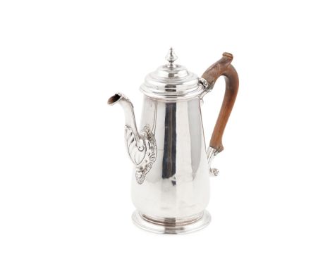 An early George III coffee pot John Langlands I, Newcastle 1769, of slightly baluster form, leaf clasped scroll spout within 