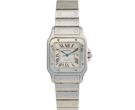 Cartier: A stainless steel watch Santos 2319 model, stainless steel case, automatic movement, square machined dial with Roman