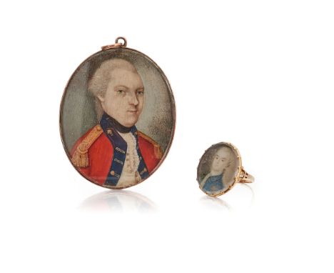 A portrait miniature of oval outline, depicting a gentleman in a military coat, the reverse with glazed panel and applied ini
