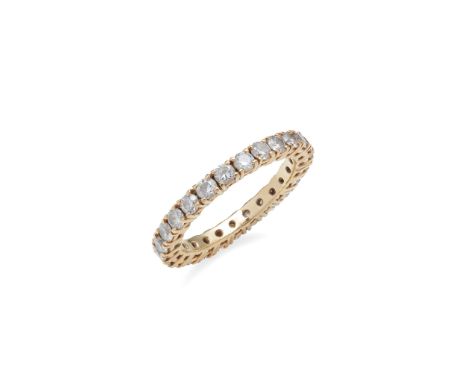 A diamond set eternity ring claw set with a continuous row of twenty-five round brilliant-cut diamonds stamped K18(Ring size: