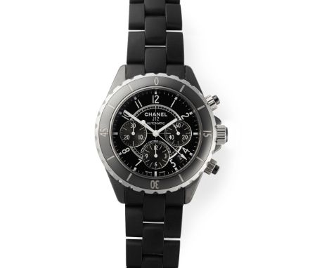 Chanel: A gentleman's chronograph wrist watch J12 model, in a black ceramic stainless steel case with automatic movement, the