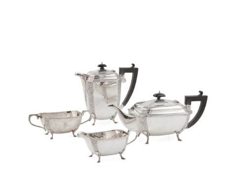 A matched four piece tea service Joseph Gloster Ltd, Birmingham 1930/1, comprising waterpot, teapot, twin handled sugar basin