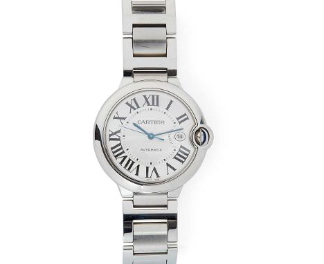 Cartier: A gentleman's stainless steel wrist watch Ballon Bleu Grande model, 2009, stainless steel case, automatic movement, 