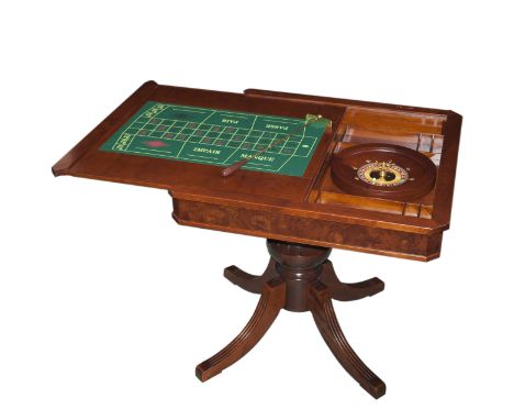 DESCRIPTION:Roulette table by Renzo Romagnoli. Features a felt roulette table top that slides open to reveal the roulette whe