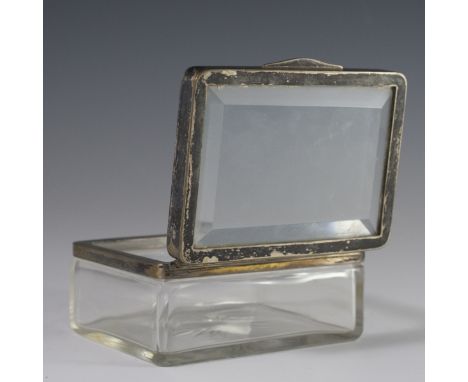 DESCRIPTION: Antique trinket box comprised of crystal body overlaid with brass hinges and lining. Finished with linear star c