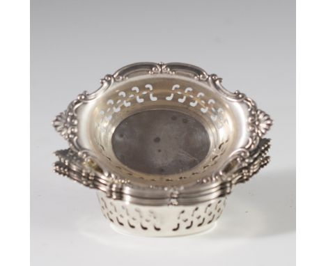 DESCRIPTION: Six Gorham sterling bon bon dishes. Features elegant reticulations along the body and rim features rococo scroll