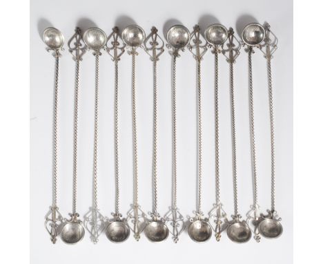 DESCRIPTION: Spoons comprised of a spiraling sterling handle and stem ended by a Republique D'Haitian 835 mill 5 gram coin. H