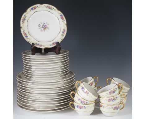 DESCRIPTION: Haviland & Co. Limoges "Nosegay" pattern porcelain set. Set includes: 12 plates, 12 dessert plates, and 12 teacu