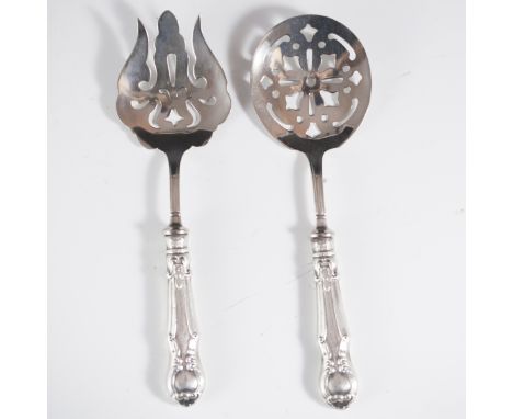 DESCRIPTION: Italian sterling salad serving set. Comprises of a serving spoon with reticulations, and a large serving fork. F