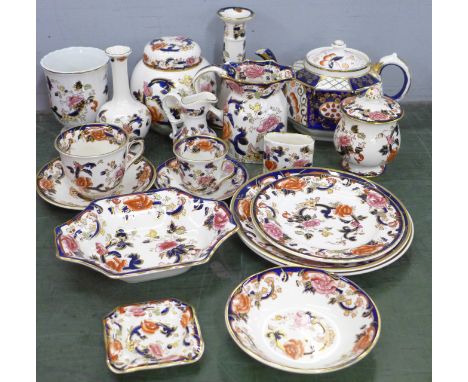 Mason's Mandalay Ironstone including ginger jar, candlestick, vases and an Imari teapot 