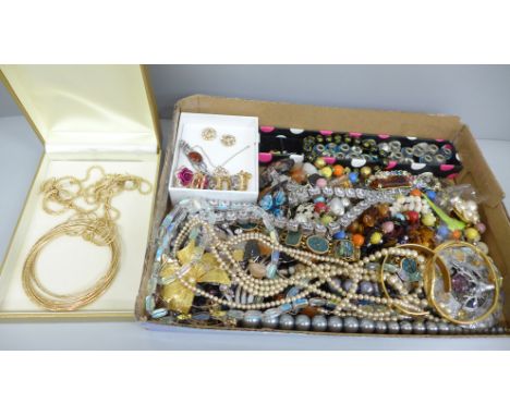 Costume jewellery - some vintage including Pilgrim bangle and silver clasped pearl necklace and bead necklaces, etc. 