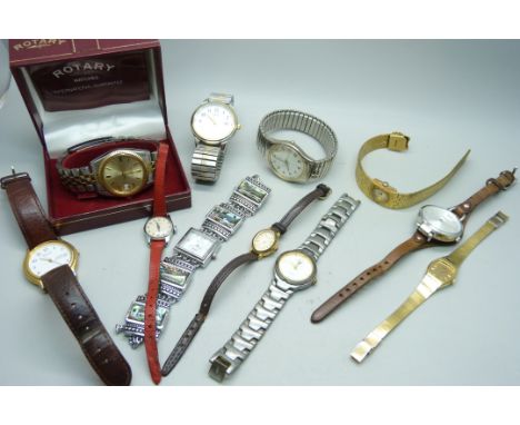 Eleven wristwatches including a Rotary with box, Timex, etc. 