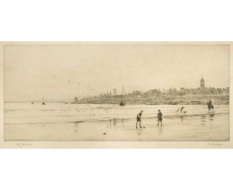 William Lionel Wyllie (1851-1931) Children Playing Golf on St Andrews Sands, Scotland, signed and titled 'St Andrews' in penc