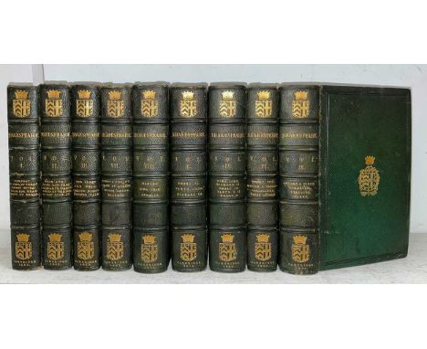 SHAKESPEARE. The Works, edited by W G Clark and J Glover, 9 vols., Macmillan &amp; Co 1863-66, 8vo, green morocco gilt by Wis