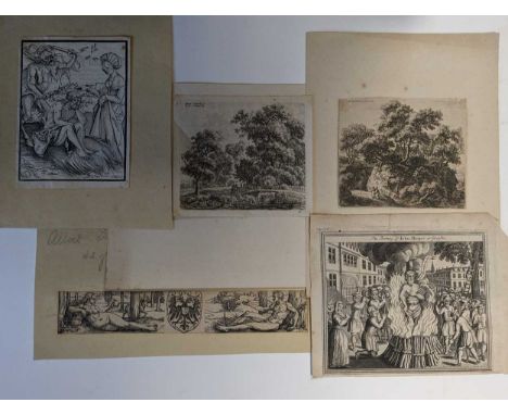 A collection of 18 prints and a small oil study in the manner of Constable to include; Antoine Waterloo, Figures conversing b