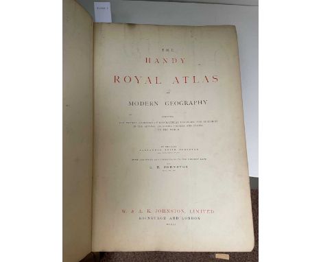 Atlases. JOHNSTON (W &amp; A K) The Handy Royal Atlas, 1911, folio, coloured double page map sheets, rebound; BACON (G W) &am