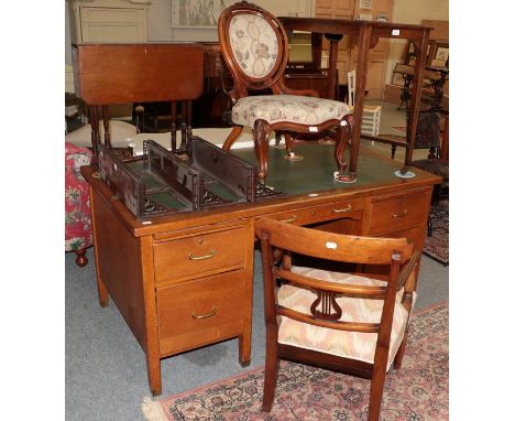 A Regency mahogany carver chair, the bowed top rail with black line string detail and stuffed seat (legs cut down), an Edward