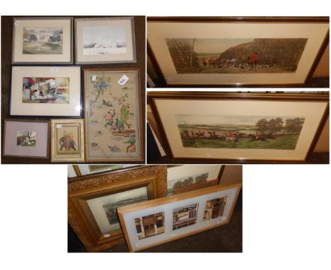 A mixed lot of 19th/20th century works to include Indian Mughal painting, Elephant with Howdah and figures, a pair of hunting