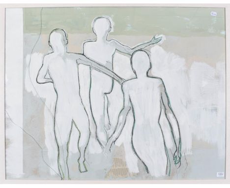 K Gowland (Contemporary) Three figures Mixed media, 64cm by 108cm 