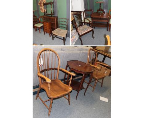 A quantity of furniture comprising a carved mahogany mirror together with an early 20th century three division oak stick stan