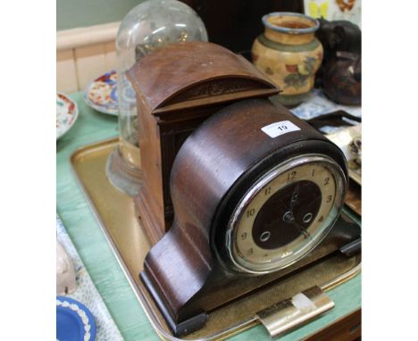 Mahogany and oak mantel clocks plus a dome clock (dome as found)