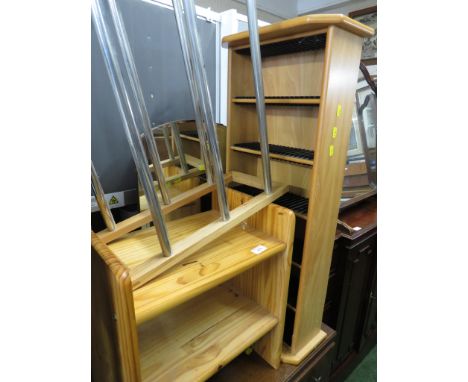 COMPOSITE PINE TWO TIER SHELF, WOOD EFFECT CD SHELF, AND SHOE RACK.
