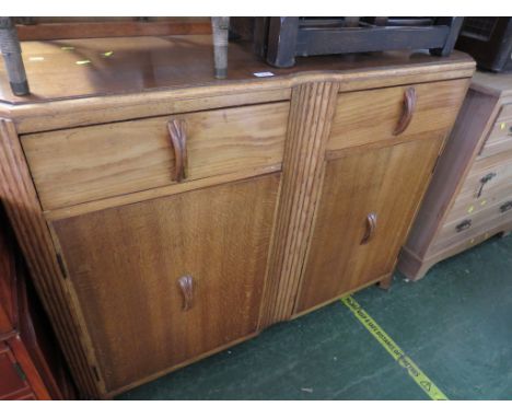 OAK VENEERED VINTAGE SIDEBOARD WITH TWO DRAWERS OVER TWO CUPBOARD DOORS