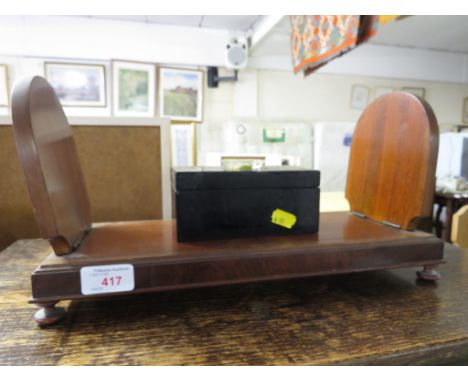MAHOGANY EXTENDING BOOK SHELF, TOGETHER WITH BLACK LACQUERED TRINKET BOX.