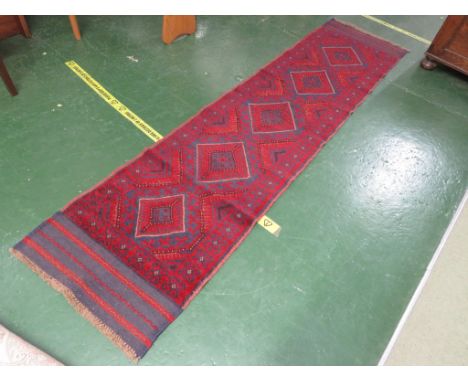RED GROUND MESHWANI FLOOR RUNNER 250 BY 60 CM