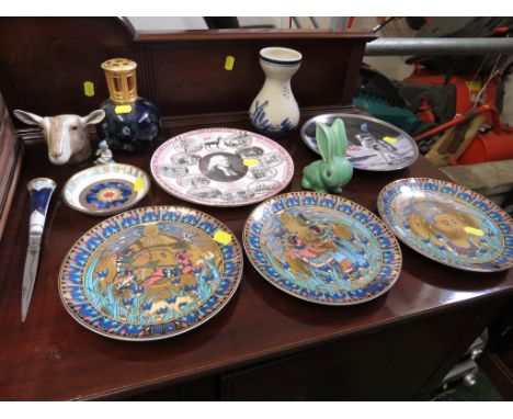 SELECTION OF DECORATIVE CHINA ITEMS INCLUDING ROYAL WORCESTER DISPLAY PLATES , BRADFORD EXCHANGE MOON LANDING PLATE AND ROYAL