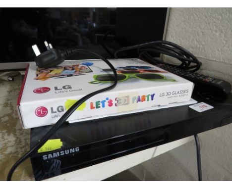 SAMSUNG 3D BLU RAY PLAYER WITH REMOTE AND MANUAL, TOGETHER WITH FIVE PAIRS OF LG 3D GLASSES.