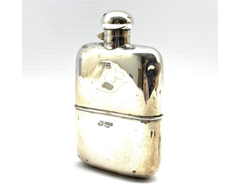 Edwardian silver hip flask with detachable cup 14cm, Sheffield 1902 Maker G J and W Hawksley, approx 7.4oz - Condition Report