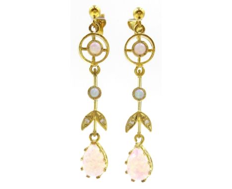 Pair of silver-gilt fancy opal pendant earrings, stamped Sil - Condition Report Length = 45mm 